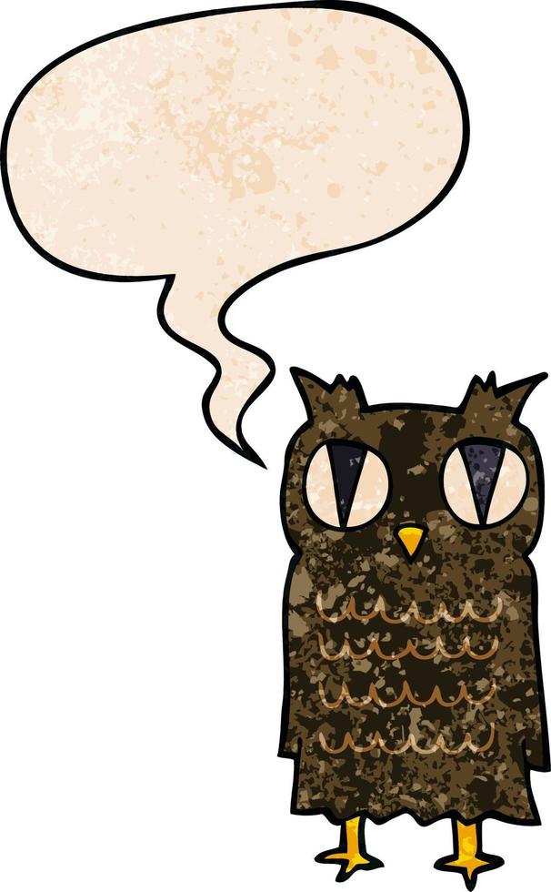 cartoon owl and speech bubble in retro texture style vector