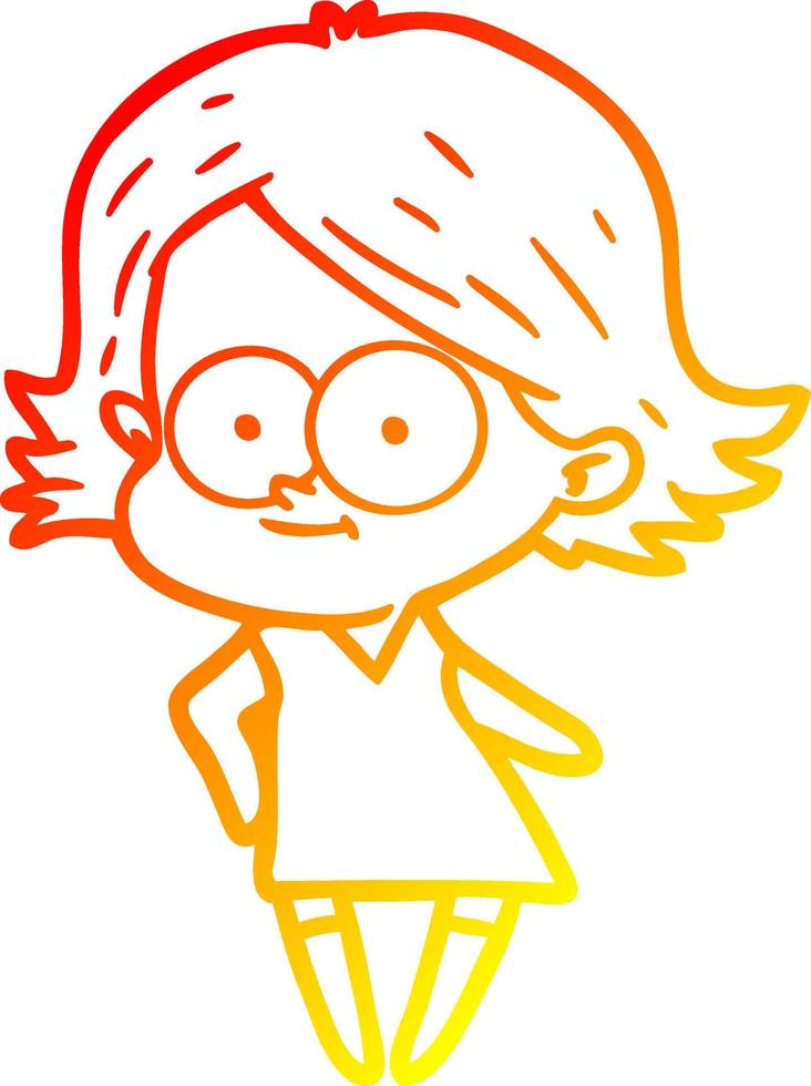 warm gradient line drawing happy cartoon girl vector