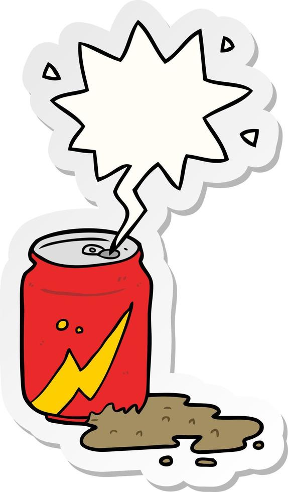 cartoon can of soda and speech bubble sticker vector