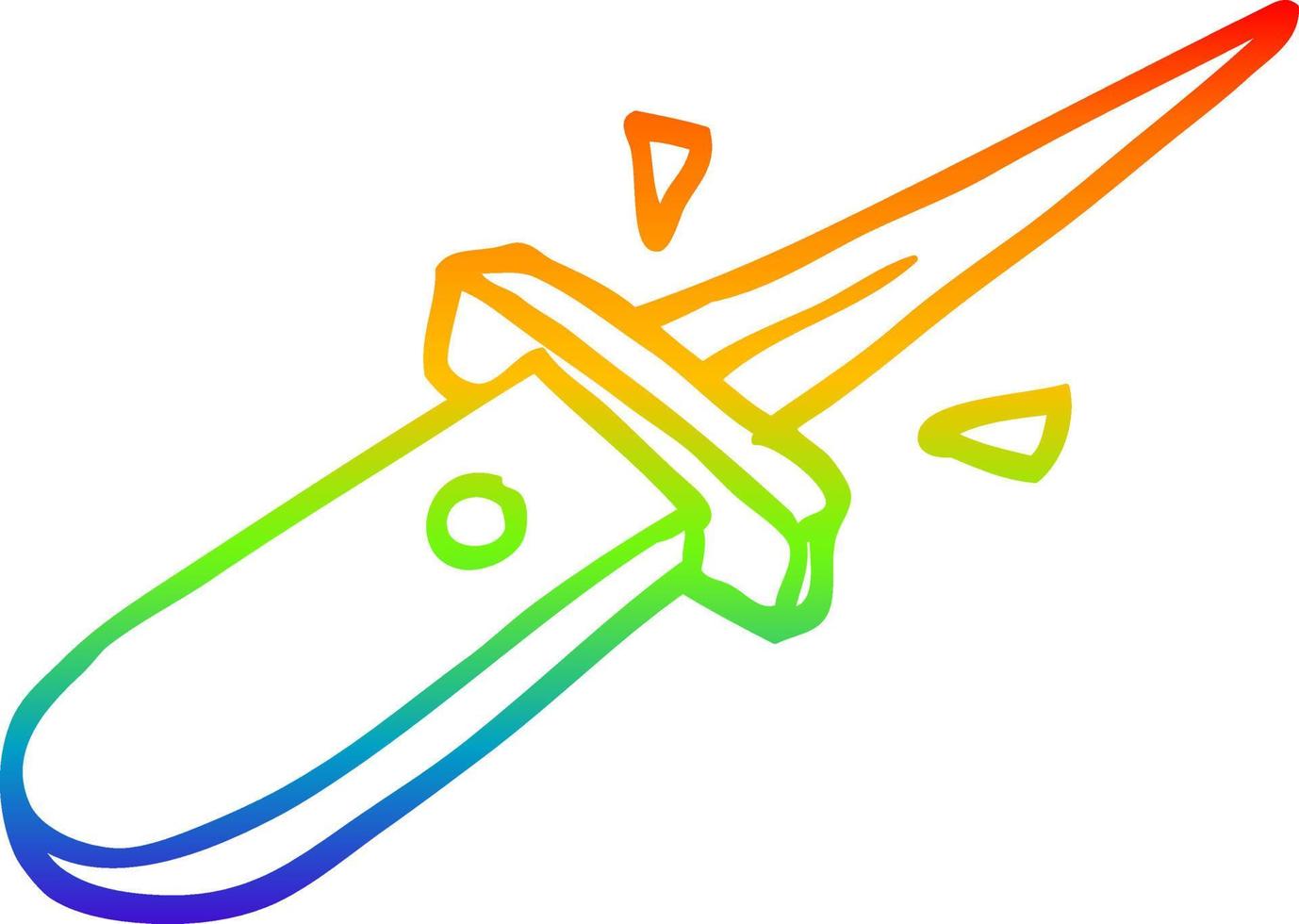 dibujo de línea de gradiente de arco iris cuchillo de película de dibujos animados que se abre vector