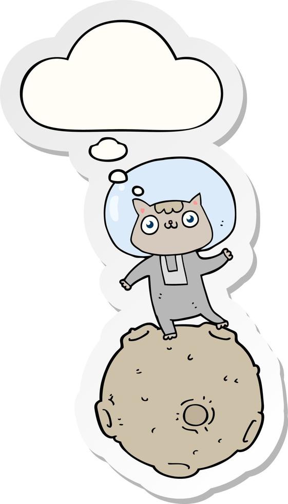 cute cartoon astronaut cat and thought bubble as a printed sticker vector