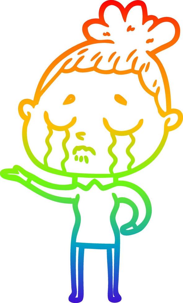 rainbow gradient line drawing cartoon crying woman vector