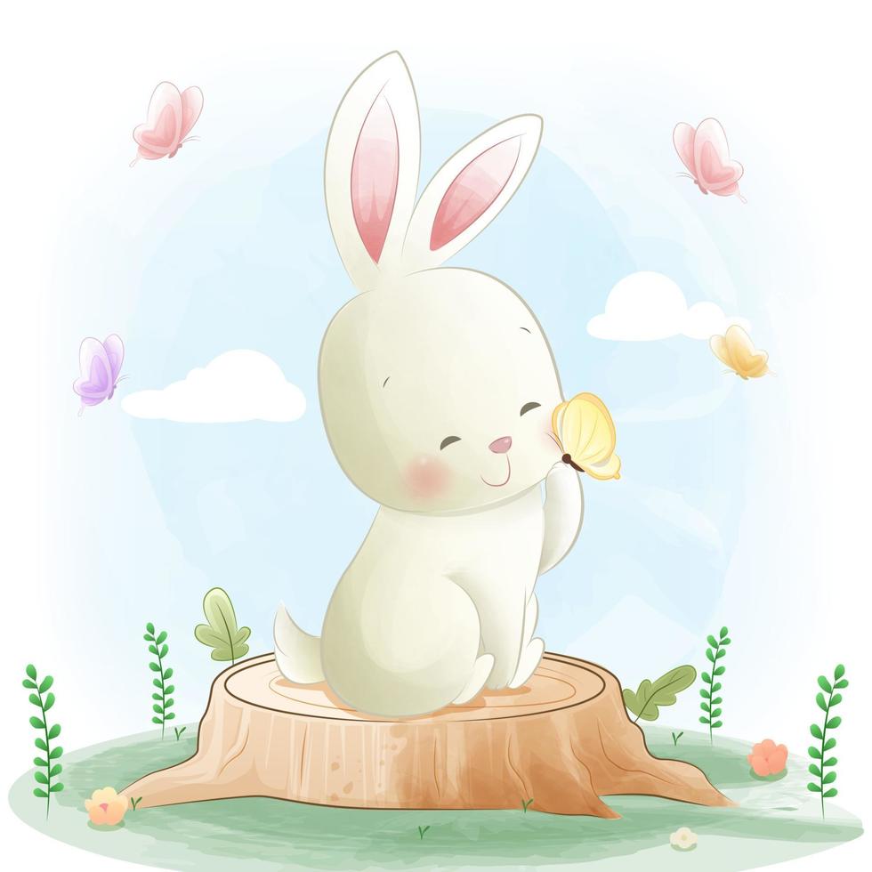 Cute baby rabbit with floral vector illustration