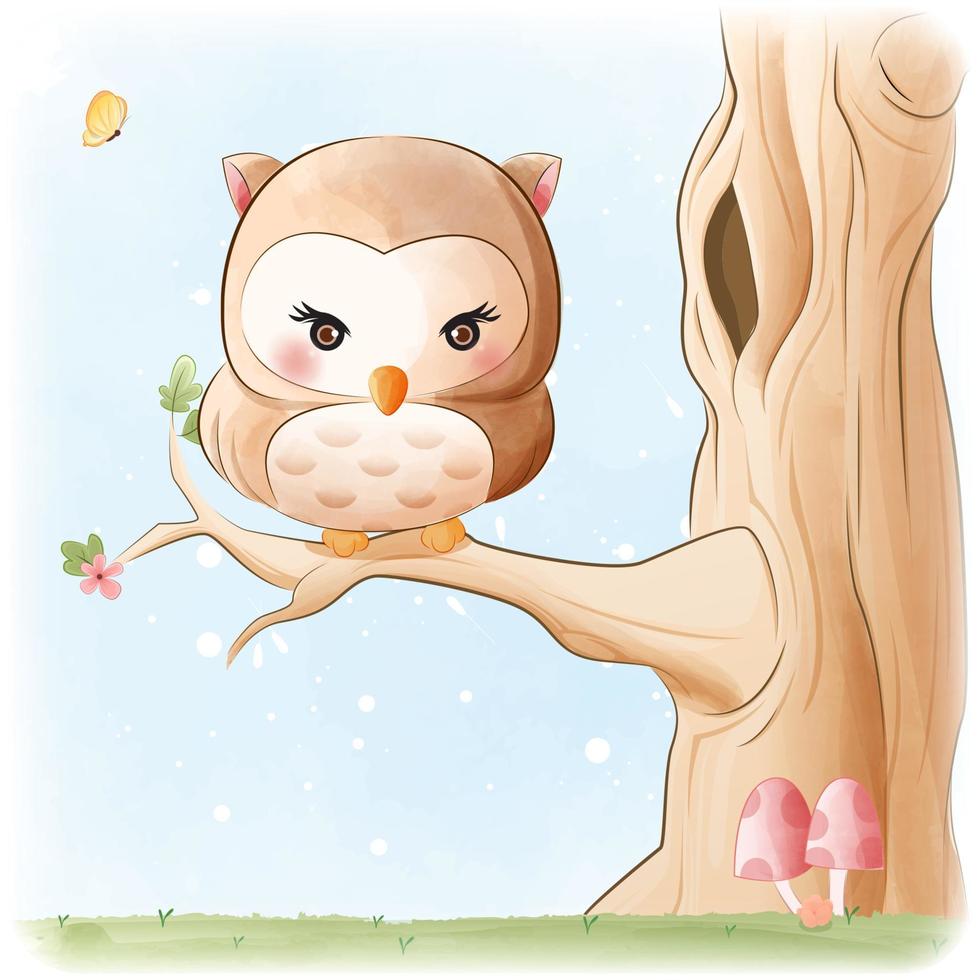 cute owl on a tree branch vector