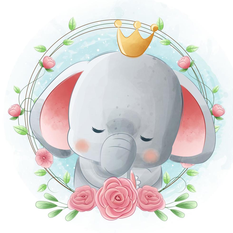 Cute elephant with floral wreath for baby shower vector