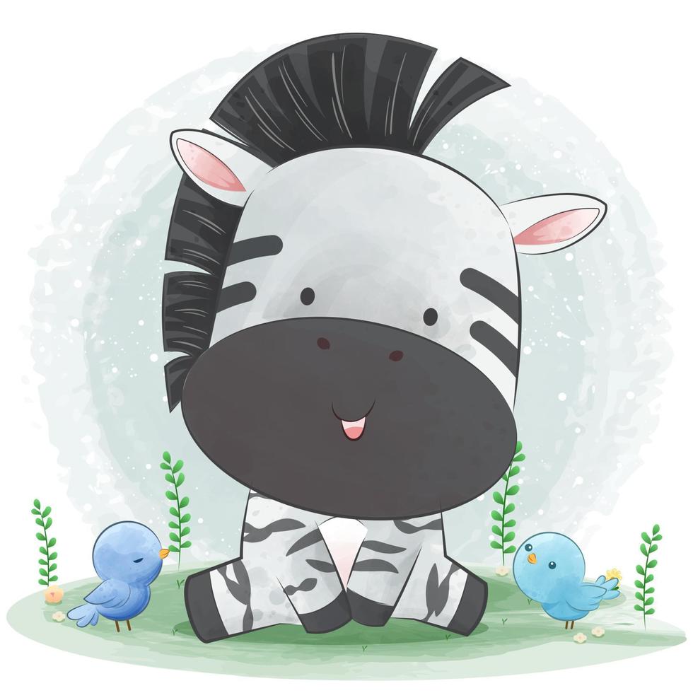 Cute zebra illustration watercolor style vector