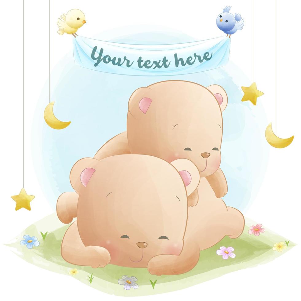 Two cute brown bears sleeping together vector