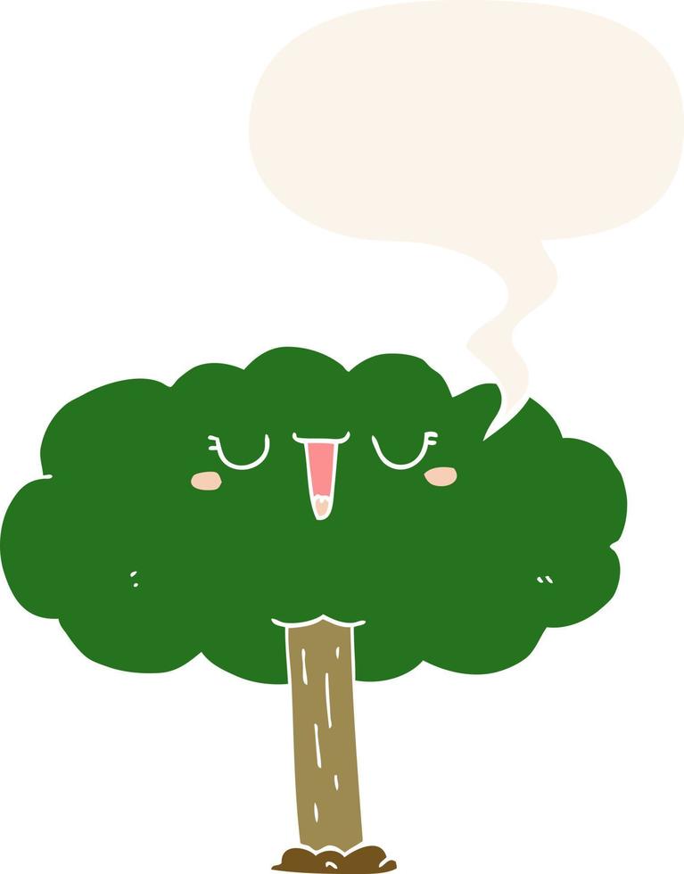 cartoon tree and speech bubble in retro style vector