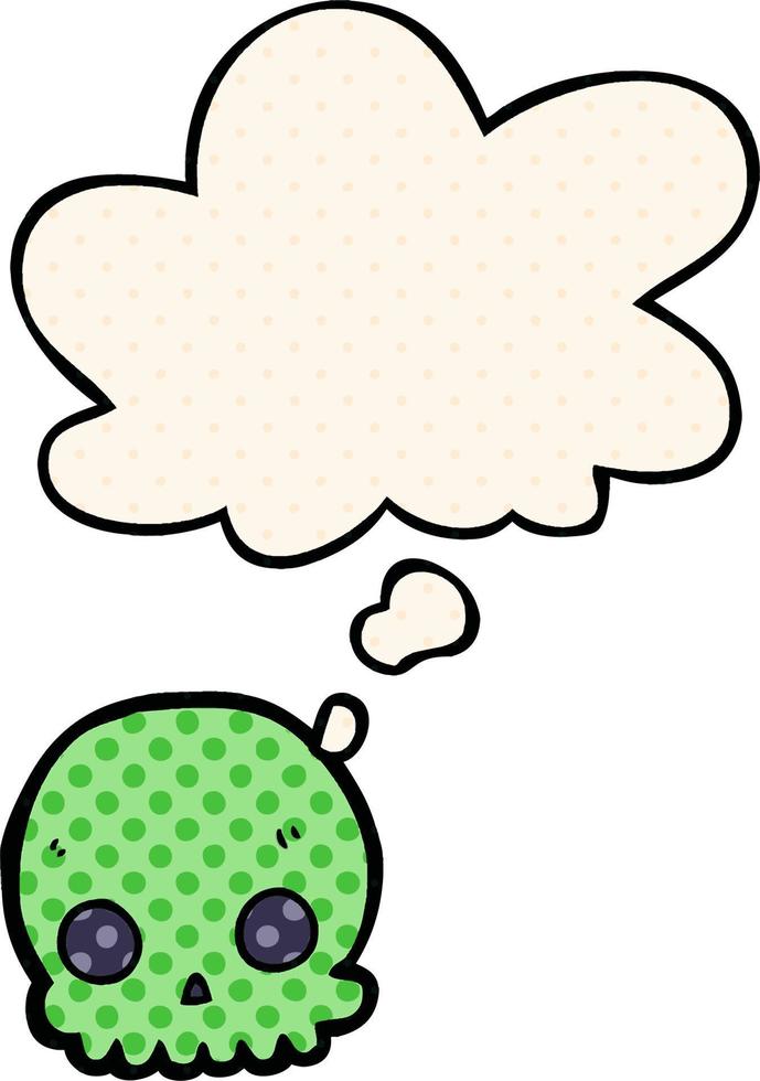 cartoon skull and thought bubble in comic book style vector