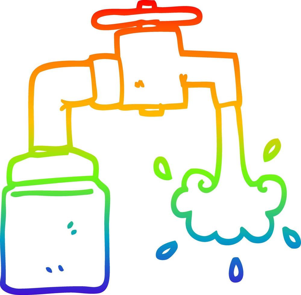 rainbow gradient line drawing cartoon running faucet vector