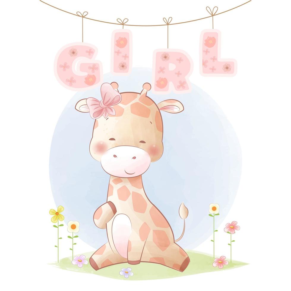 Cute giraffe baby girl milestone card vector