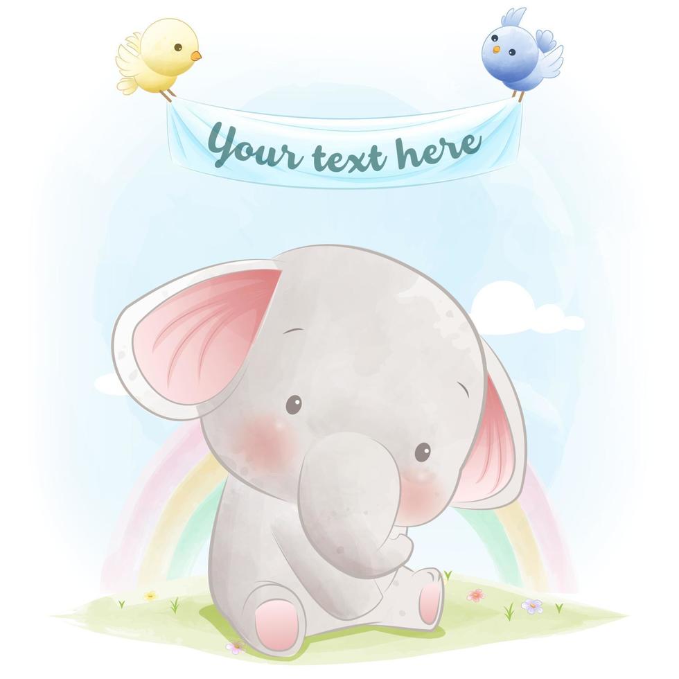 Baby shower animal illustration cute little elephant vector