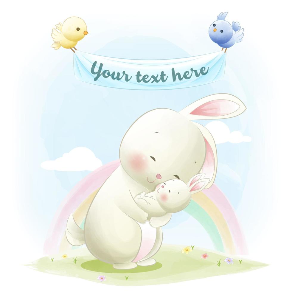 Cute animal illustration mom and little bunny vector