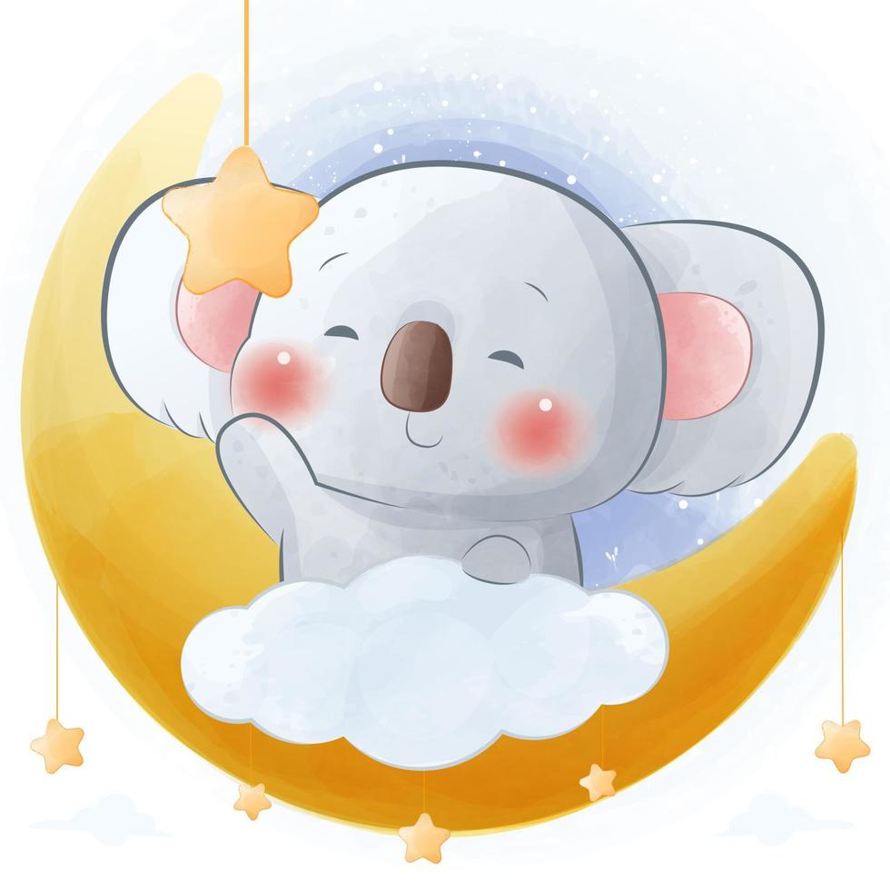 Cute koala sleeping on a cloud among the stars vector