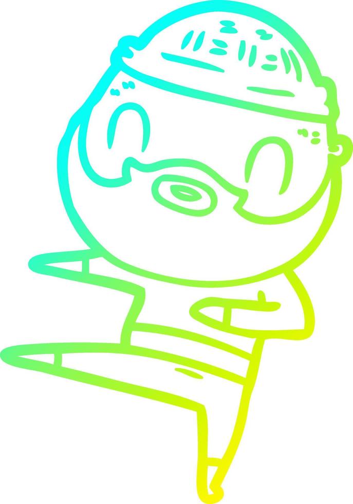 cold gradient line drawing cartoon bearded man vector