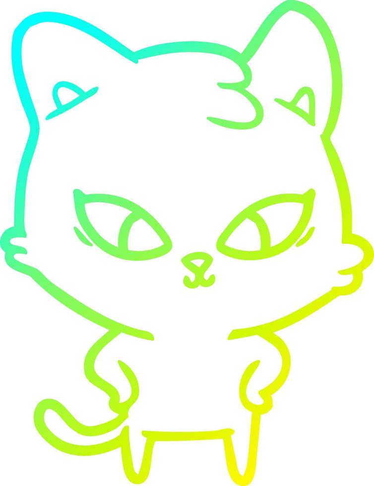 cold gradient line drawing cute cartoon cat vector