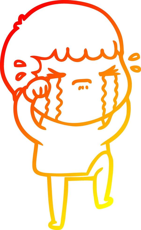 warm gradient line drawing cartoon man crying vector