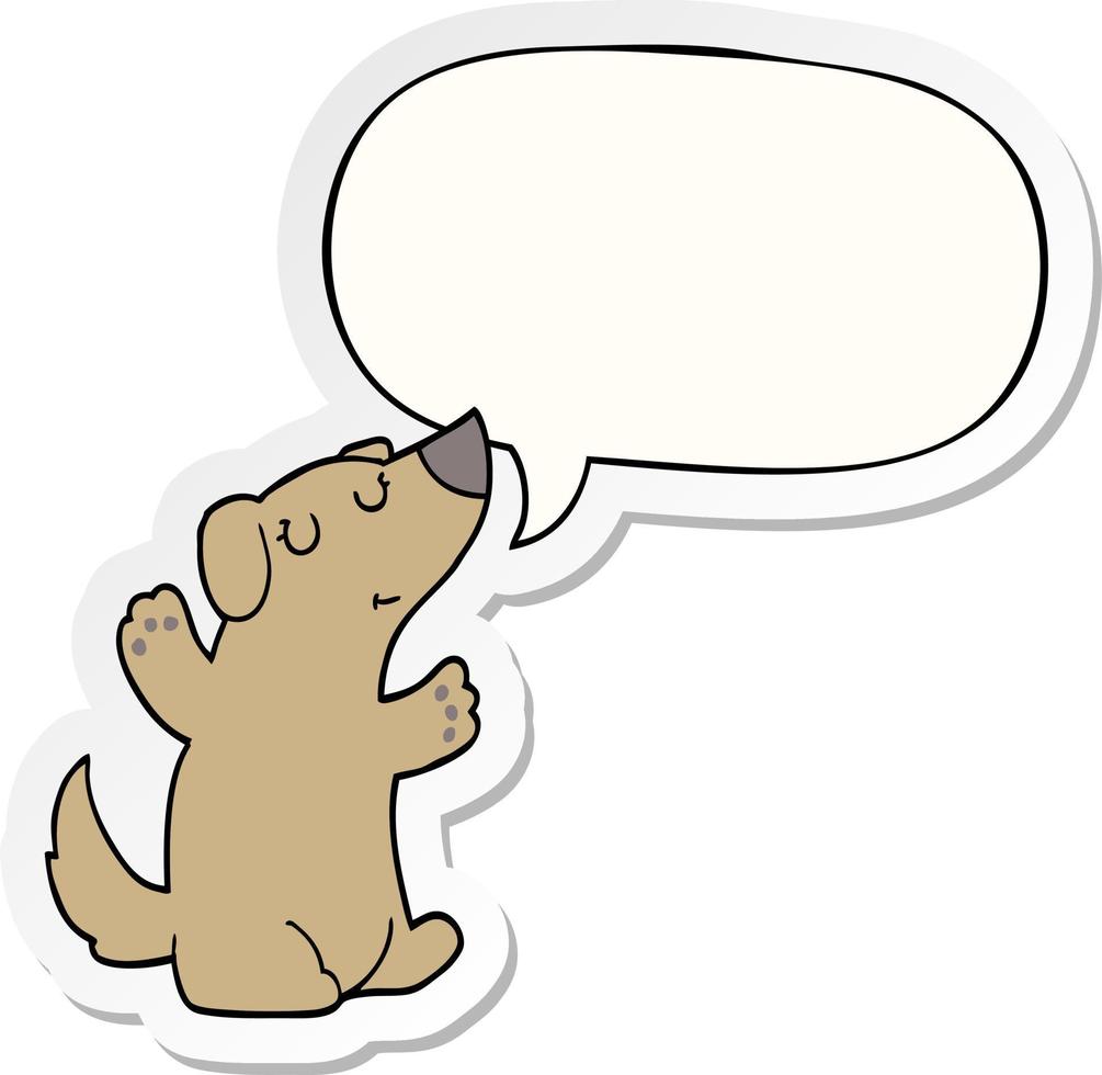 cartoon dog and speech bubble sticker vector