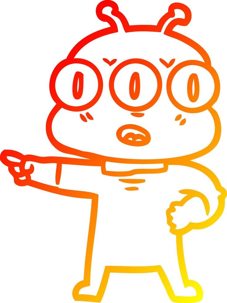 warm gradient line drawing cartoon three eyed alien vector