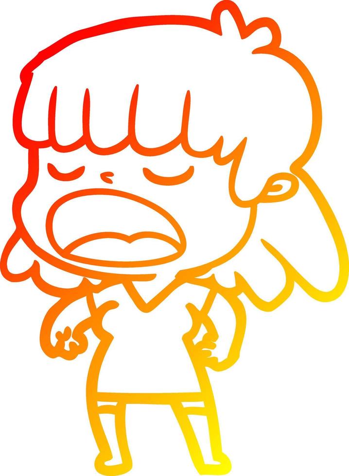 warm gradient line drawing cartoon woman talking loudly vector