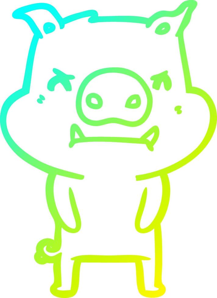cold gradient line drawing angry cartoon pig vector