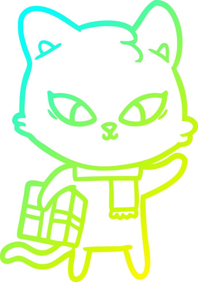 cold gradient line drawing cute cartoon cat vector