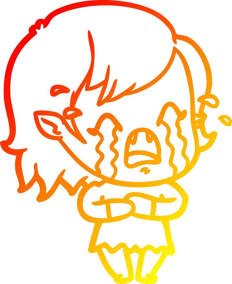 warm gradient line drawing cartoon crying vampire girl vector