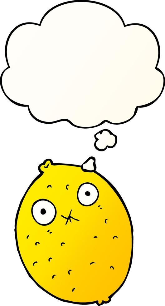 cartoon bitter lemon and thought bubble in smooth gradient style vector