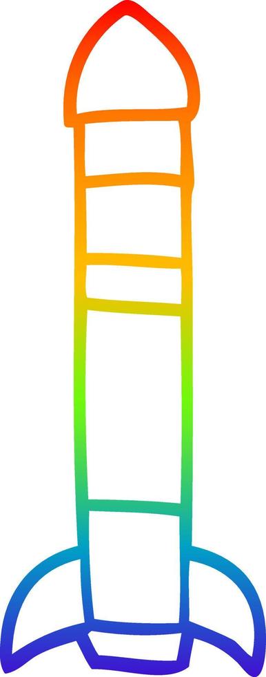 rainbow gradient line drawing cartoon tall rocket vector