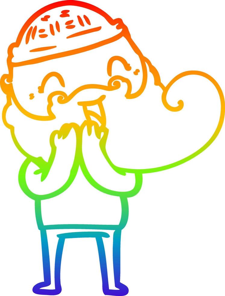 dibujo de línea de gradiente de arco iris hombre barbudo feliz riendo vector