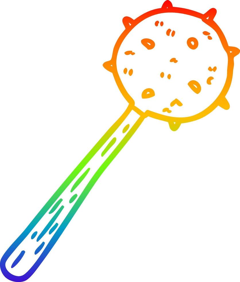 rainbow gradient line drawing medieval mace weapon vector