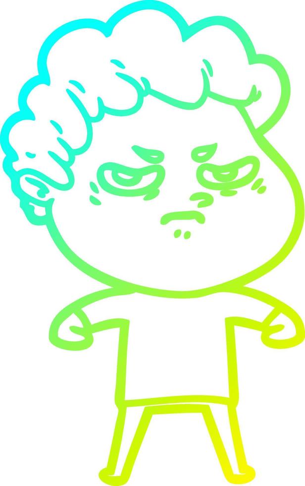 cold gradient line drawing cartoon angry man vector