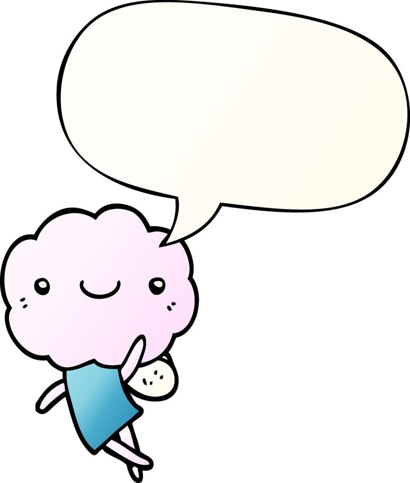 cute cloud head creature and speech bubble in smooth gradient style vector