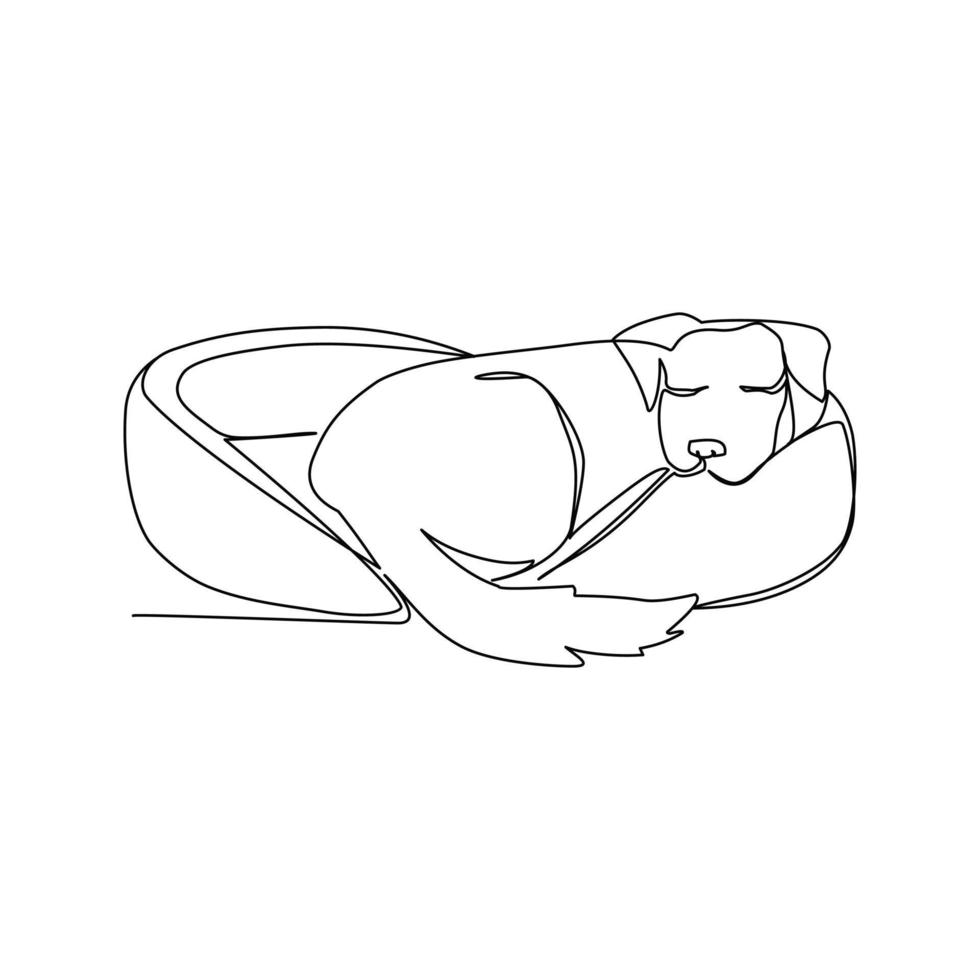 Sleeping pet vector illustration drawn in line art style