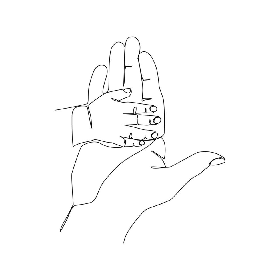 Vector illustration of child and adult hands drawn in line art style