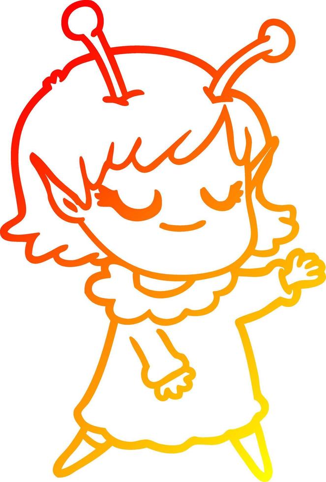 warm gradient line drawing smiling alien girl cartoon vector