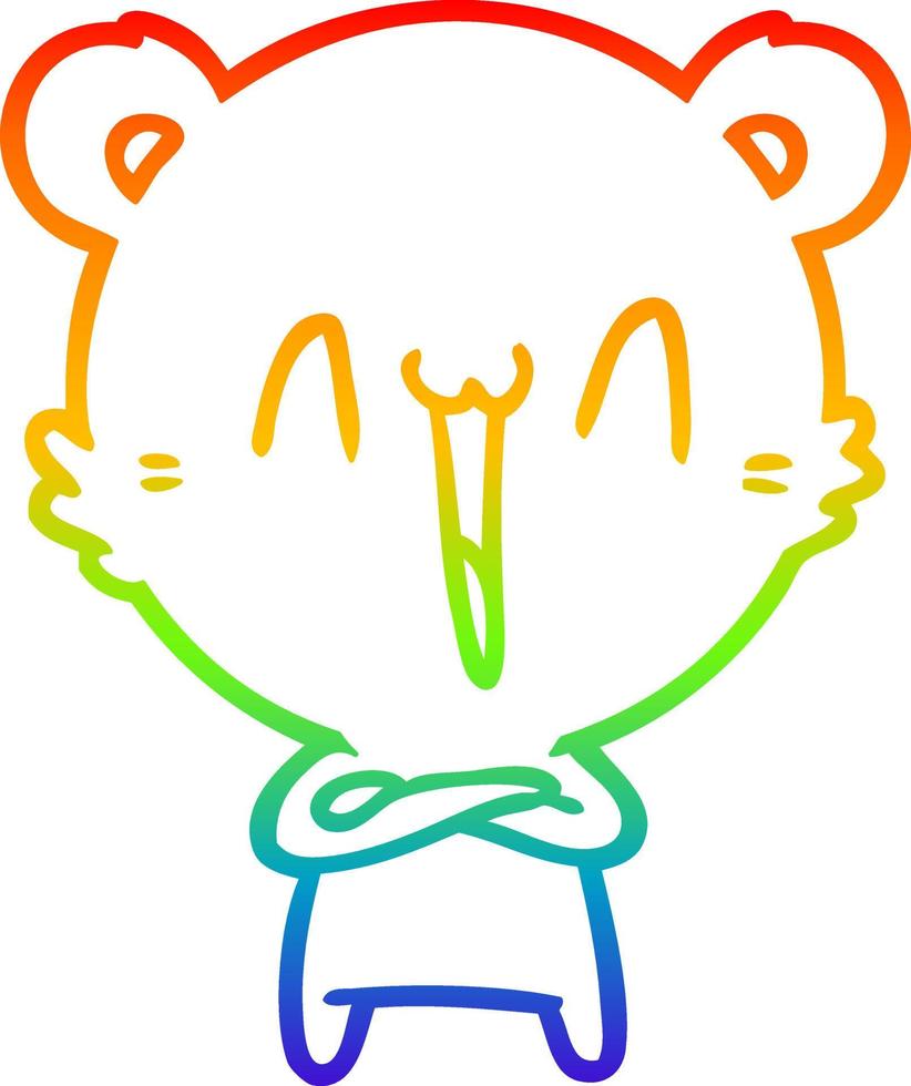 dibujo de línea de gradiente de arco iris dibujos animados de oso feliz vector