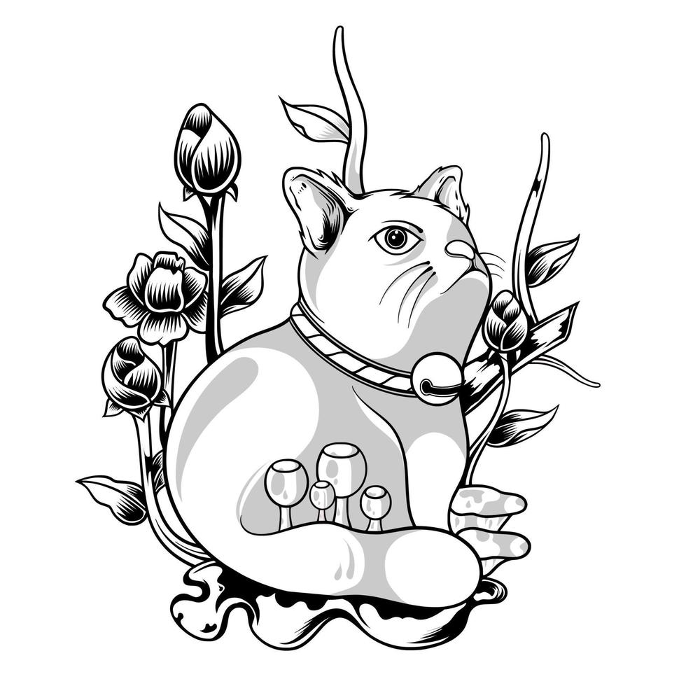 Black and white cute cat vector