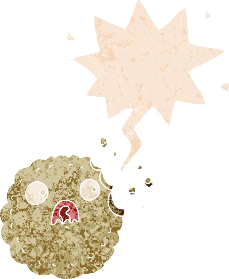 frightened cookie cartoon and speech bubble in retro textured style vector