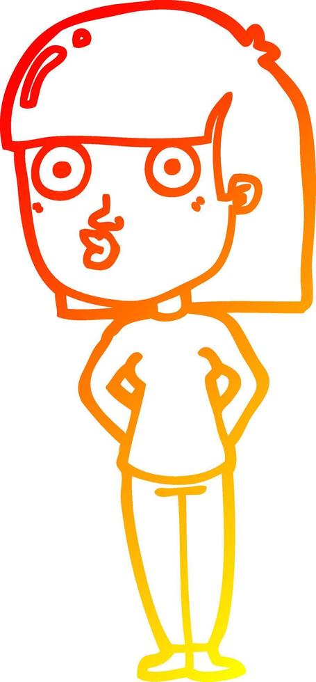 warm gradient line drawing cartoon woman staring vector