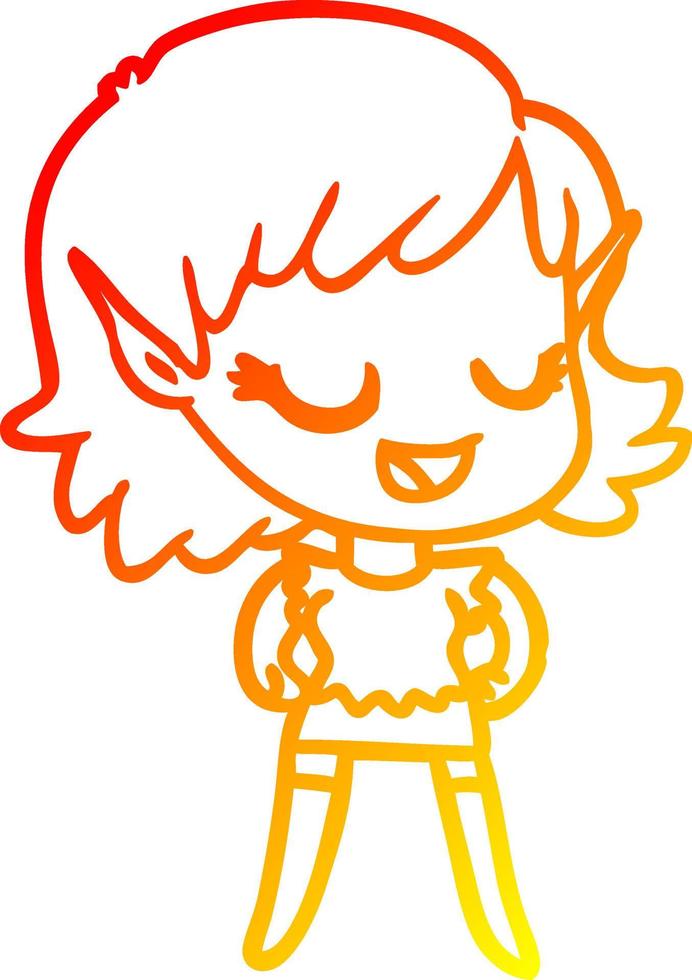 warm gradient line drawing happy cartoon elf girl vector