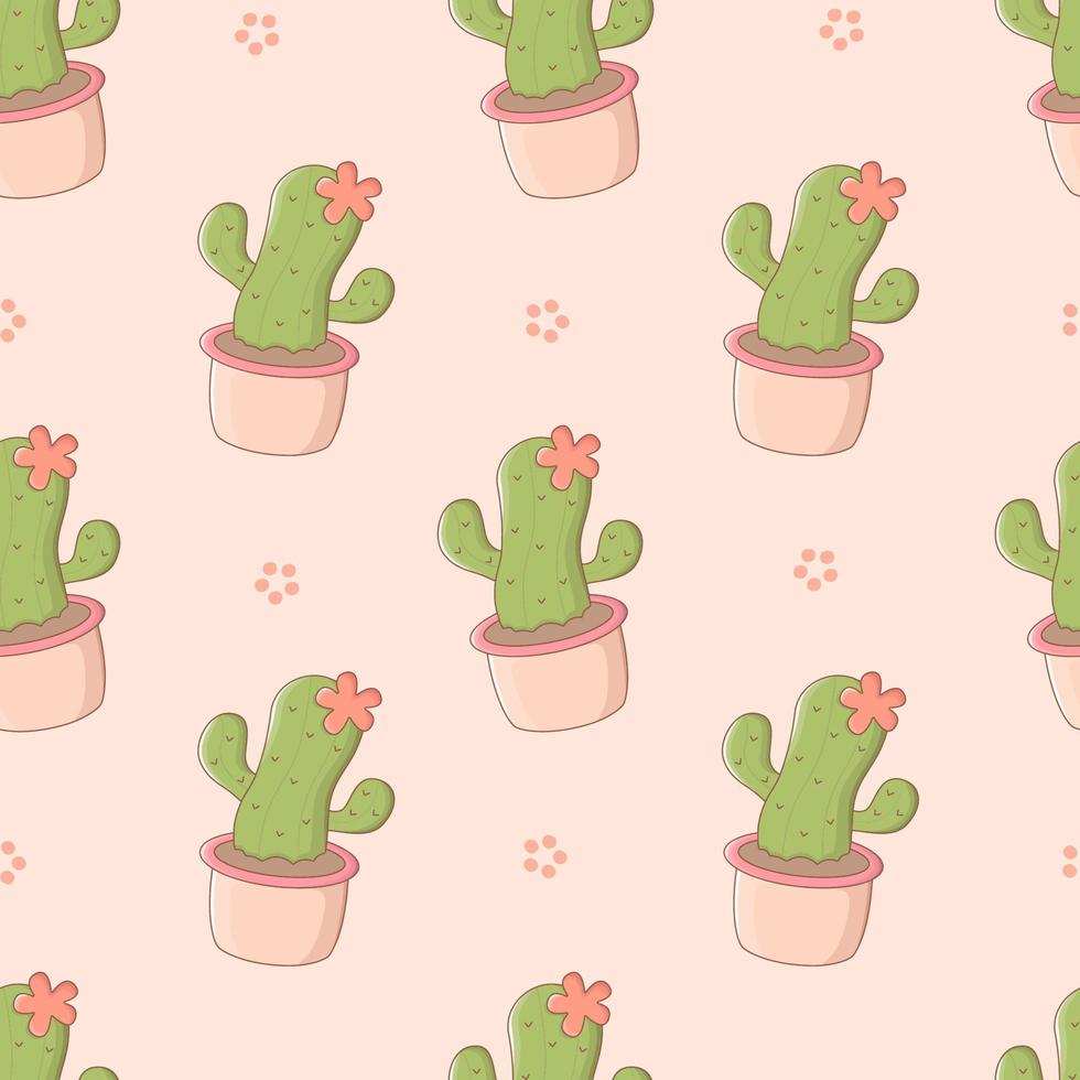 Seamless pattern with cartoon cactuses. Cute print for phone case, backgrounds, fashion, wrapping paper and textile. Vector Illustration