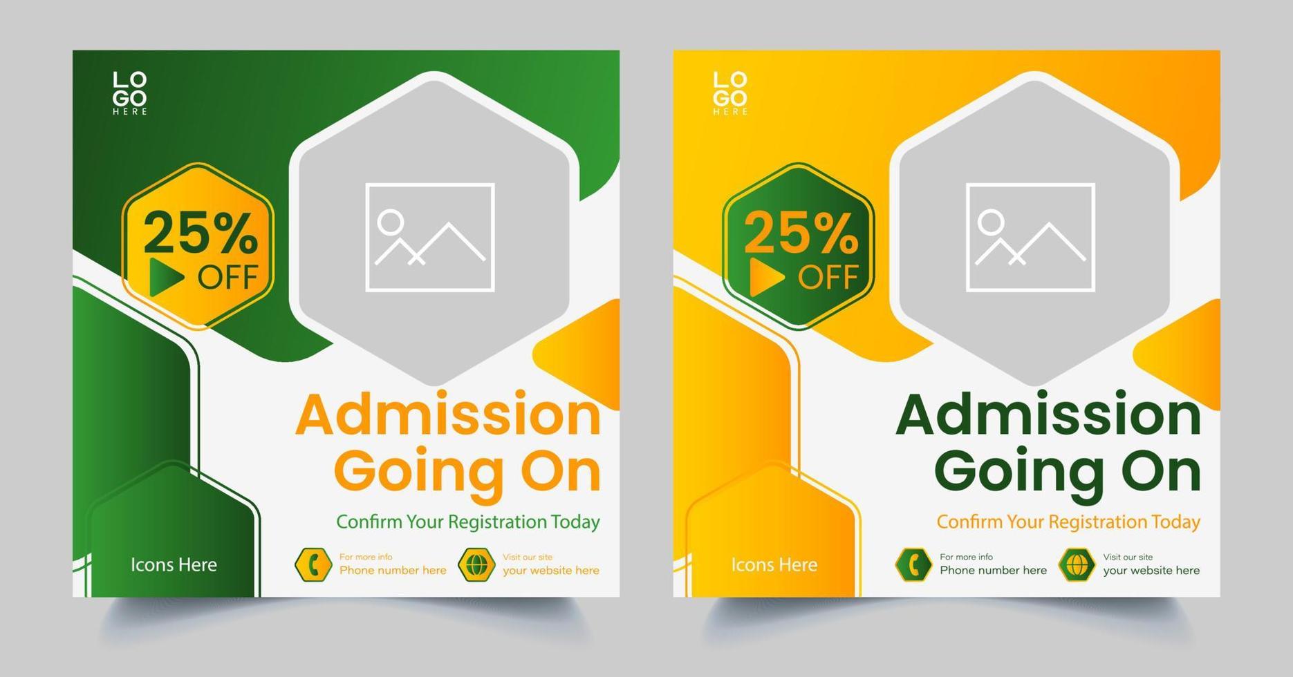 school admission or education social media template premium vector, back to school admission social media post template, marketing template vector