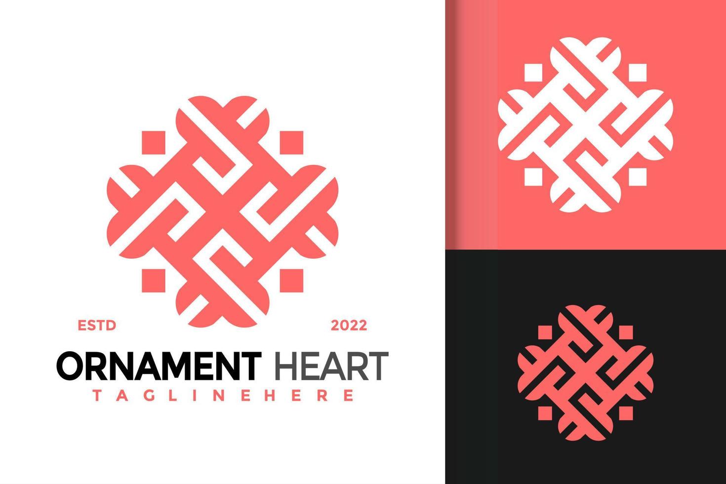 diseño de logotipo de corazón ornamental, vector de logotipos de identidad de marca, logotipo moderno, plantilla de ilustración vectorial de diseños de logotipos