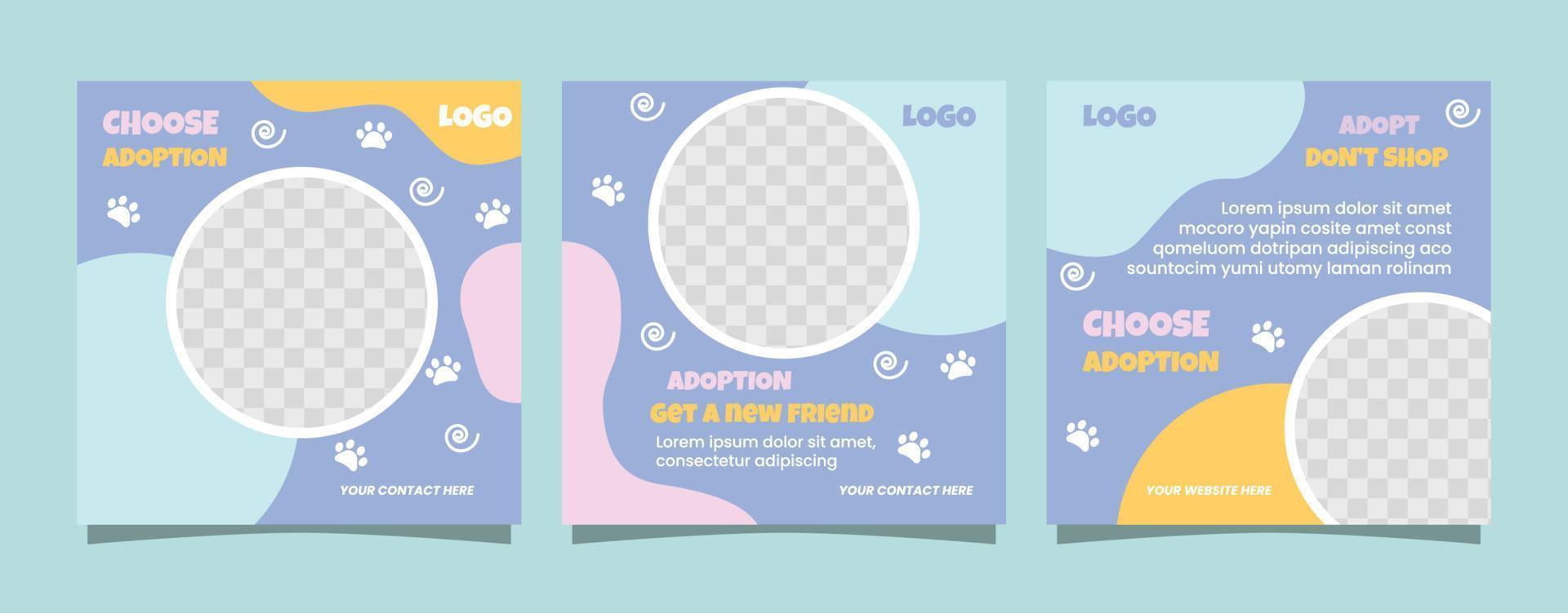 Pet adoption social media post template vector