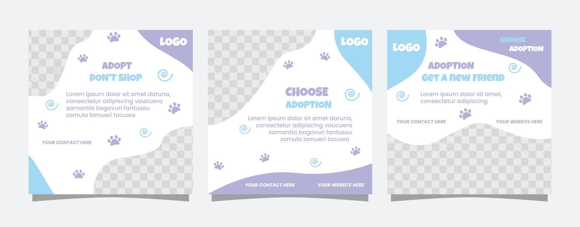 Pet adoption social media post template vector