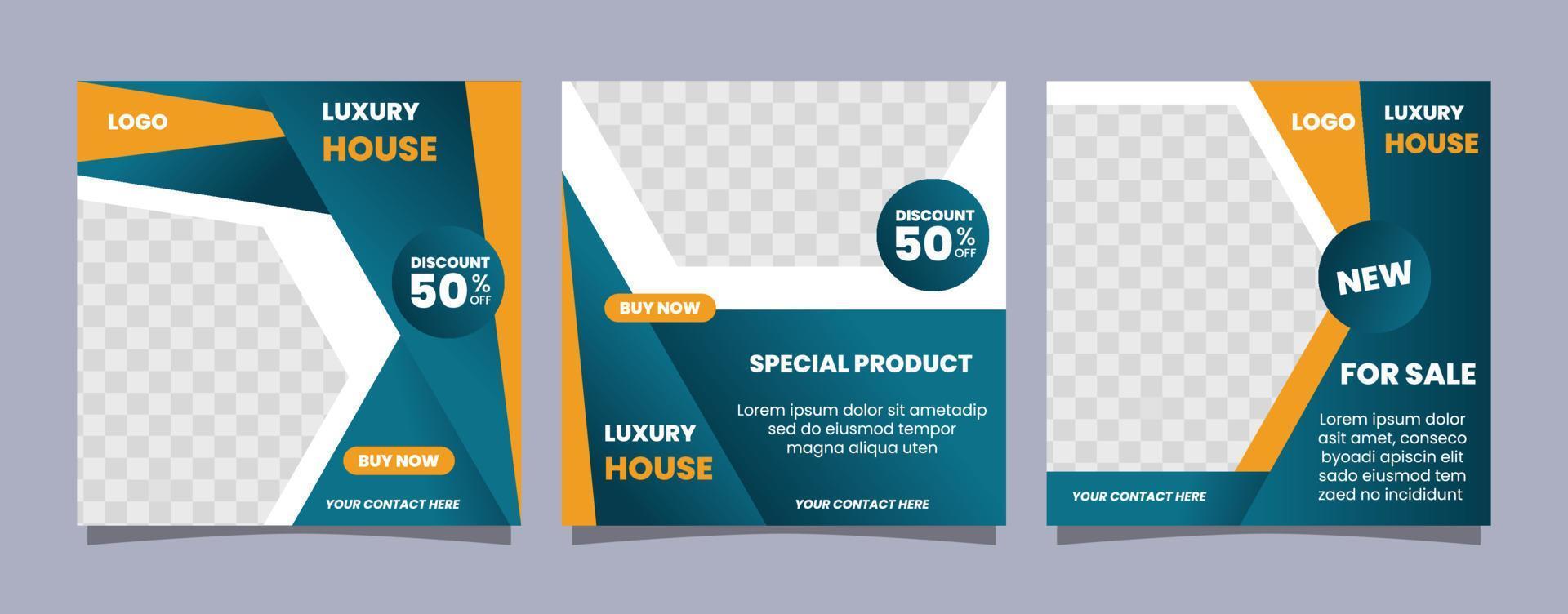 Real Estate Social Media Post Template, Editable Post Template Social Media Banners vector