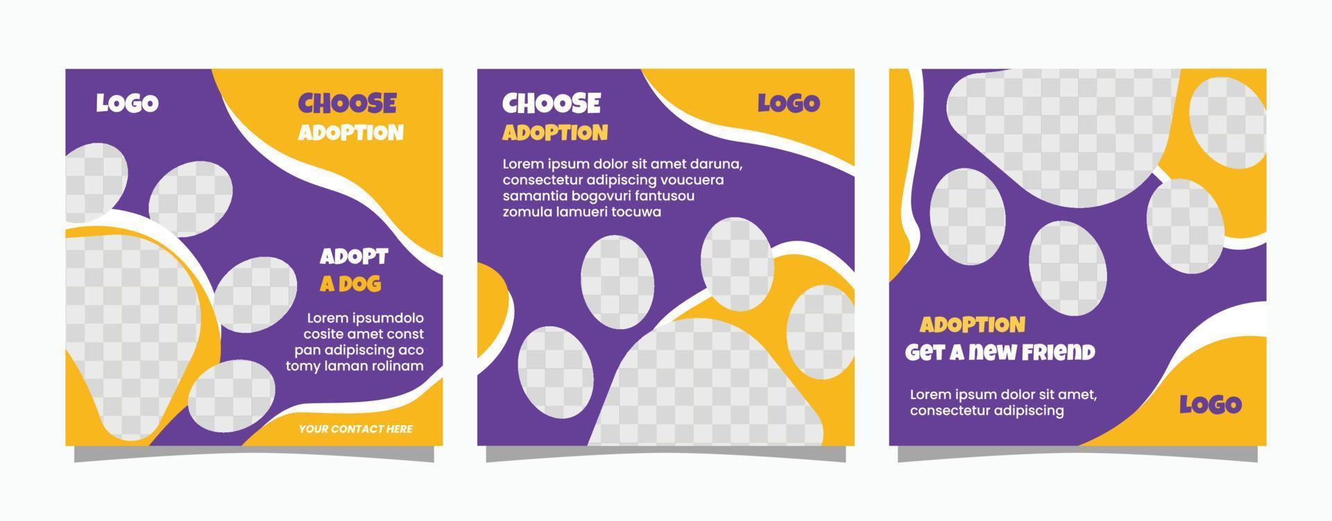 Pet adoption social media post template vector