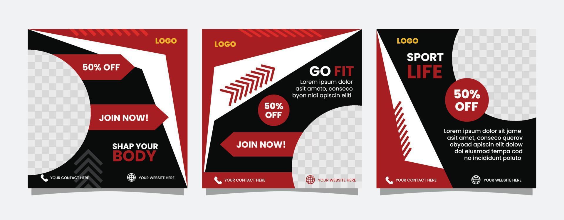 Sport Gym and Fitness Promotion Post and Story Social Media Template vector