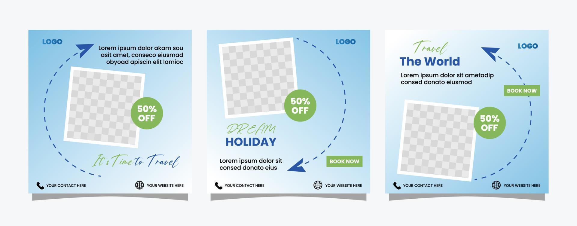 Travel and tour social media post template vector